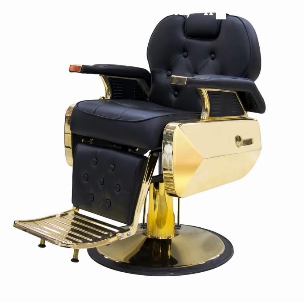 Jumbo Gold Luxury Barber Chair – Hydraulic Swivel & Premium Comfort. - View 1 - Tessla Equipment Store